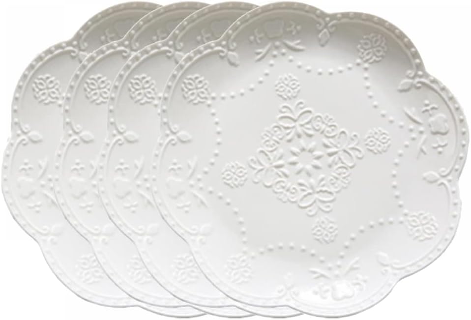 Gaolinci European Palace Series Lace Embossed Ceramic Dinner Plate (Set of 4)