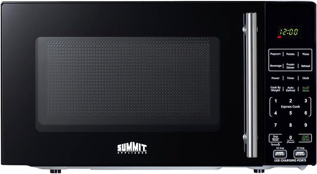 Summit 18” Microwave, 0.7 cu.ft., Compact with USB Ports and Allocator, Black- SM903BSA1
