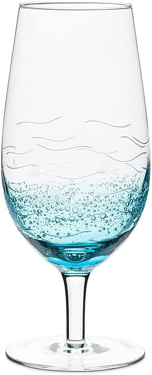 8 in. Seeded Glass Goblet Aqua Blue & Clear - Set of 4