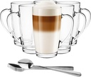 Latte Macchiato Glasses with Handle and Spoon, Set of 6, 400 ml, Tea Glasses, Coffee Cups, Cappuccino, Iced Tea, Transparent Glass