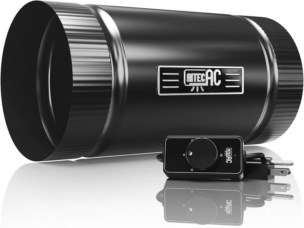 4 Inch Inline Duct Fan with Speed Controller –130 CFM, Ultra-Quiet 48dB, 5W Energy Efficient – for Grow Tents, Hydroponics, Attic, Greenhouse, Ventilation, Exhaust (4in Inline Fan)