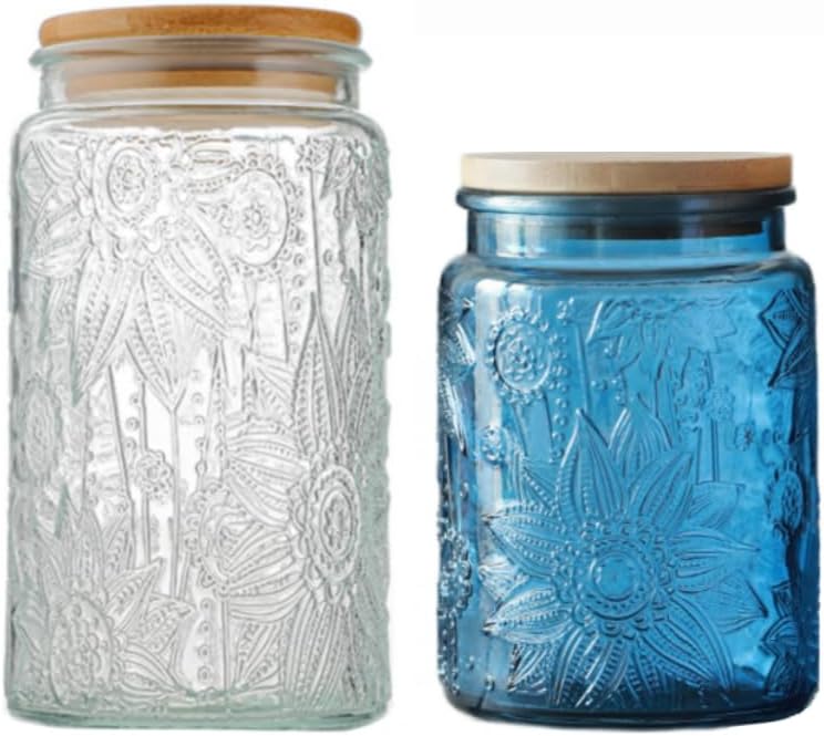 ANSQU Vintage Glass Jar, Candy Jar with Lid, 34oz/23.7oz Vintage Colored Mason Jar for Kitchen Decorative Jar for Coffee Tea Candy Cookies, Cute Jar