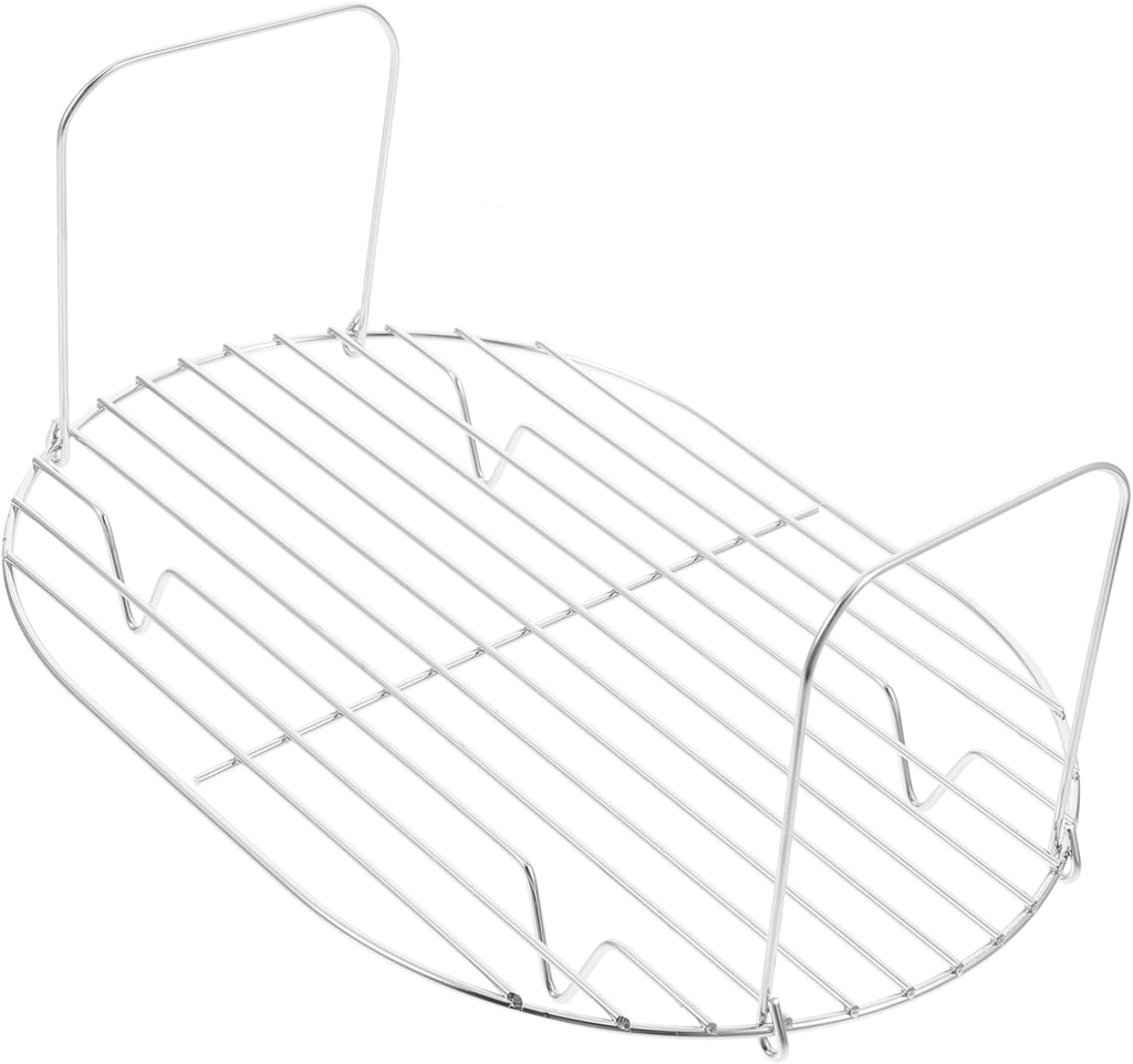 Cabilock Iron Steaming Rack for Slow Cooker with Handle Versatile Round Steamer Stand for Air Fryer and Rice Cooker Efficient Draining Design Space Saving Kitchen Cooking Accessory