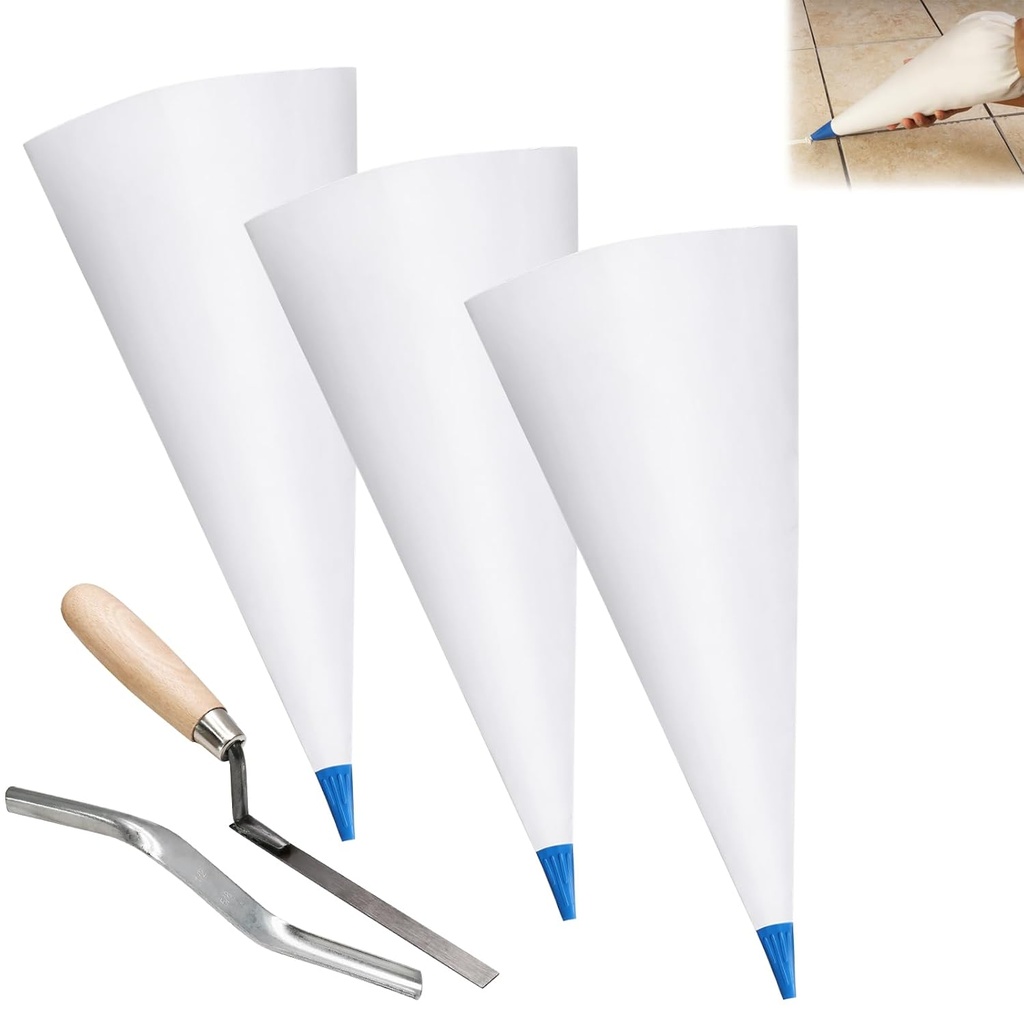 Biaungdo 3 Pack Tile Grout Masonry Mortar Bag & Brick Jointer & Tuck Pointers, Heavy Duty Piping Bags Grout Sealer Bag for Tile Installation(Blue)
