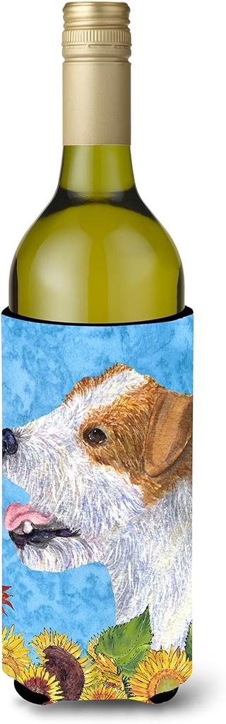 Caroline's Treasures SS4137LITERK Jack Russell Terrier in Summer Flowers Wine Bottle Hugger Bottle Cooler Sleeve Hugger Machine Washable Collapsible Insulator Beverage Insulated Holder