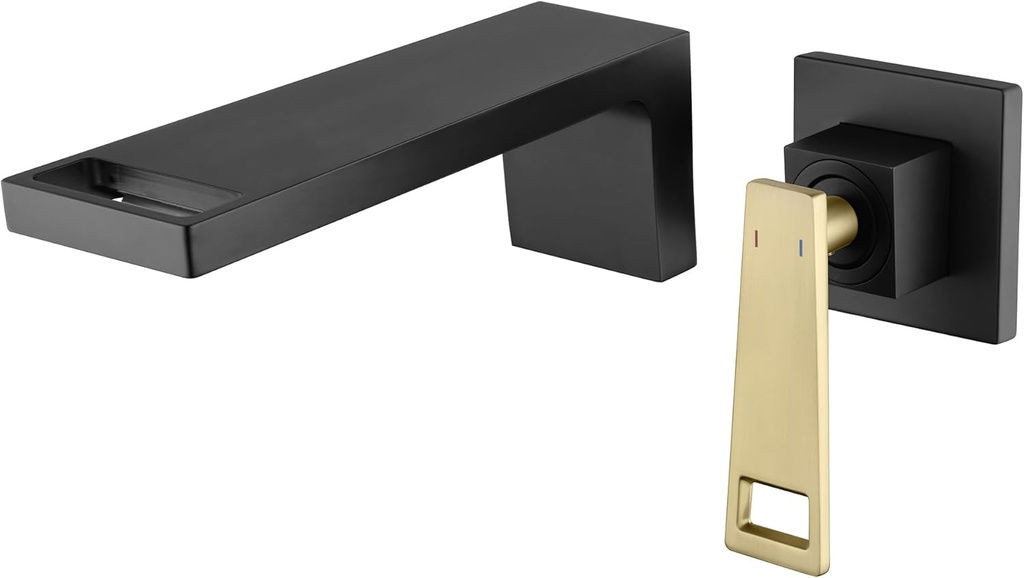 Sumerain Wall Mount Bathroom Sink Faucet with Adjustable Aerator and Brass Materail, Black and Gold