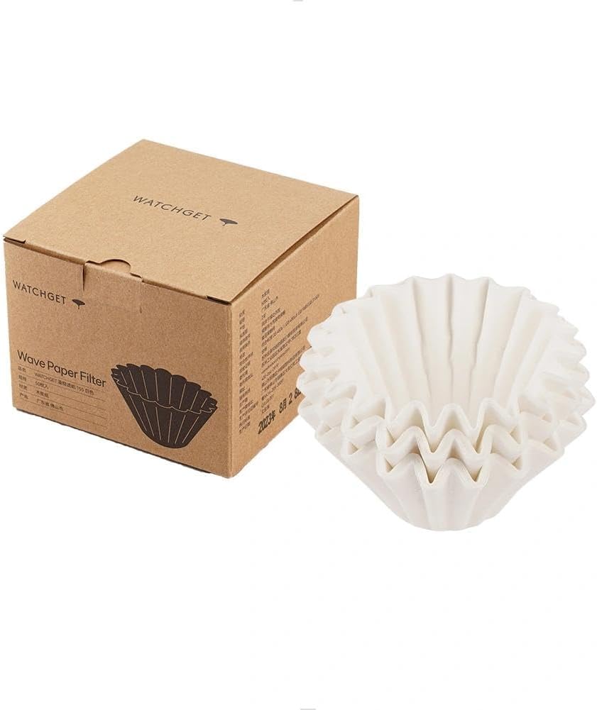 watchget 1-2Cup Coffee Wave Paper Filter 50 Count Disposable Basket Coffee Filter Paper Compatible with Kalita Wave Dripper 155 Series, Single Serve Coffee Pot, Pour Over and Drip Coffee Makers, White