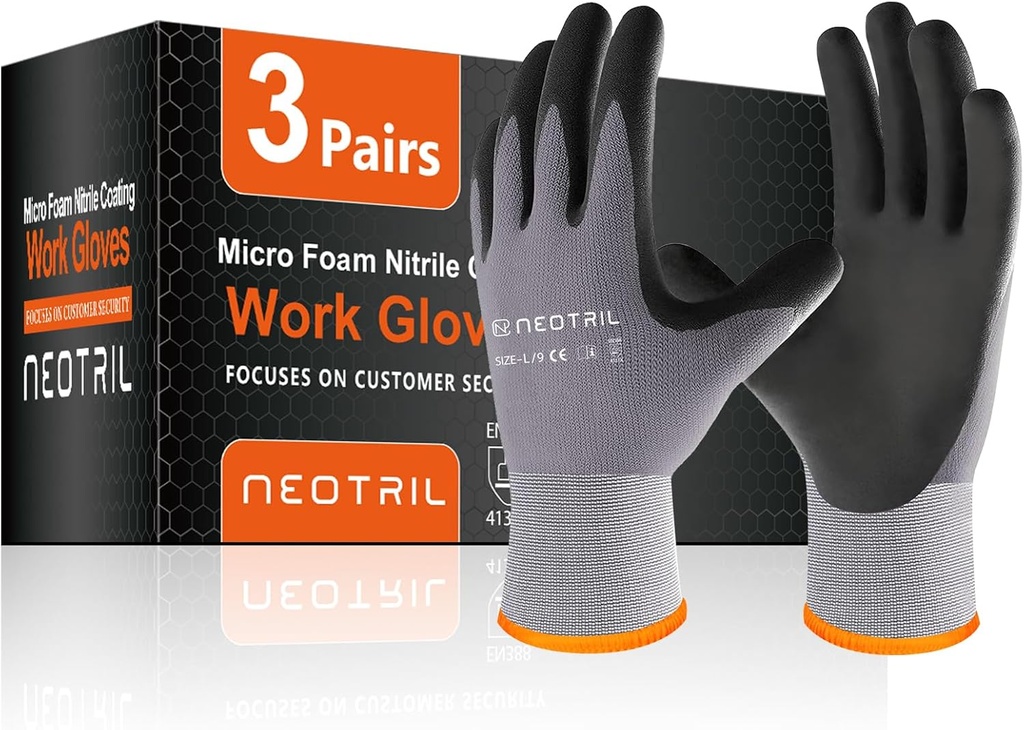 Safety Work Gloves MicroFoam Nitrile Coated-3/6/12/36 Pairs,Breathable Nylon Working Gloves for Men Women