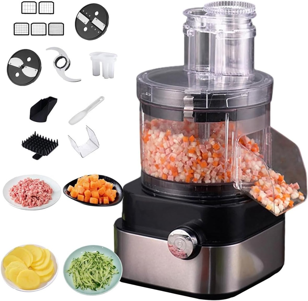 Food Processor, 600w Automatic Fruit Dicer, 5 in 1 Vegetable Chopper Detachable Blender Dicing, Slicing
