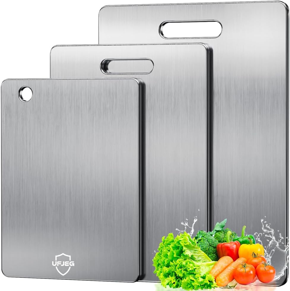 Titanium Cutting Board Set of 3, Titanium Cutting Boards for Kitchen, Non Toxic, Double-Sided Food Grade Chopping Board for Cutting Meat Vegetable Fruit, Outdoor Camping