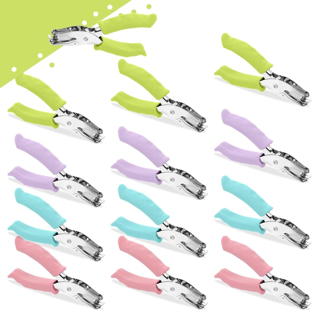 12 Pcs Rubber Hole Puncher Single Handheld, 1/4 Inch Metal-Hole Paper Punch, Multicolor Single Hole Punch for Craft, Paper, Greeting Cards, Scrapbook, Notebook