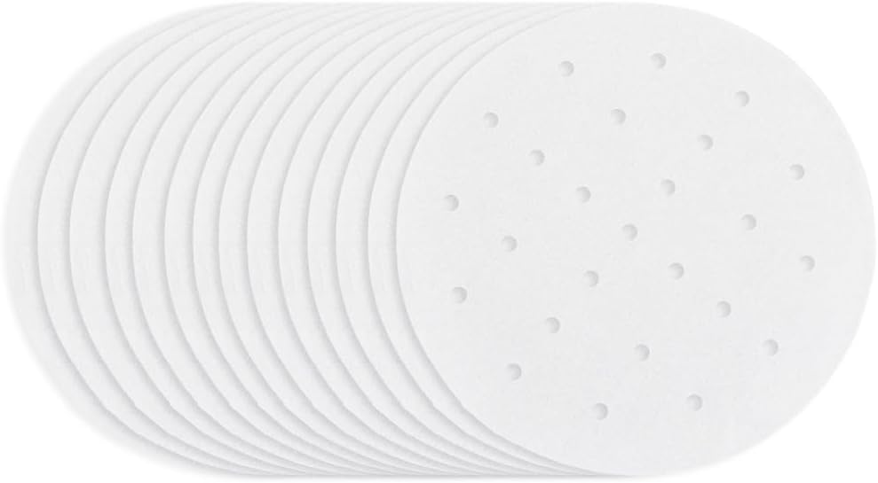 CREATCABIN 100Pcs 8 Inch Parchment Paper Steamer Liner Food Steamer Paper Flat Round Air Fryer Bamboo Dumpling Small Perforated Sum Buns Mat Liners Pads for Home Kitchen Restaurant Food Cooking