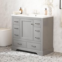 Merax 36" Vanity Bathroom Cabinet with Sink Top, Six Multi-Functional Drawers, Adjustable Shelf, Soft-Closing Door, Grey