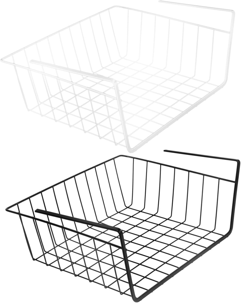 Garneck 2pcs Hanging Storage Baskets under Shelf Organizers for Kitchen Refrigerator and Pantry Easy Installation Space-saving Iron Containers Black and White