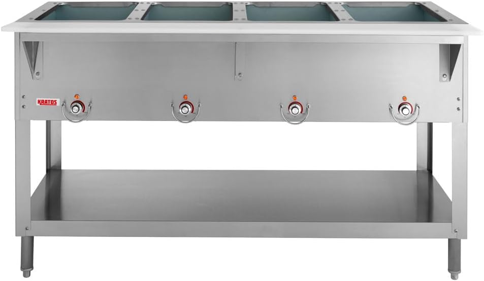 Kratos Commercial Electric Steam Table, 4 Well Stationary Hot Food Table, NSF Certified Food Warmer, 120V, 2000W (28W-111)