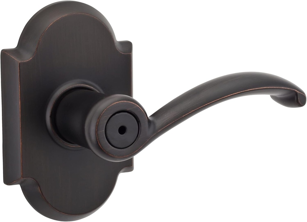 Kwikset Austin Interior Privacy Door Handle with Lock, Door Lever For Bathroom and Bedroom, Venetian Bronze Reversible Keyless Turn Lock, with Microban Protection