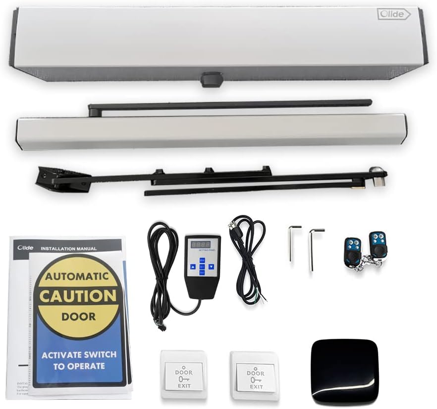 WiFi Smart Electric Swing Door Opener with Push Button, Automatic Door Opener Tuyasmart App Remote Control, Compatible with Alexa and Google Home (Silver)