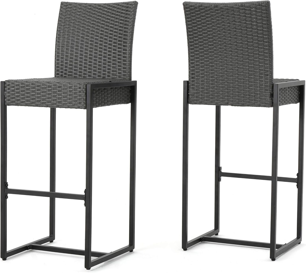 Christopher Knight Home Conrad Outdoor Wicker Barstools, 2-Pcs Set, Grey