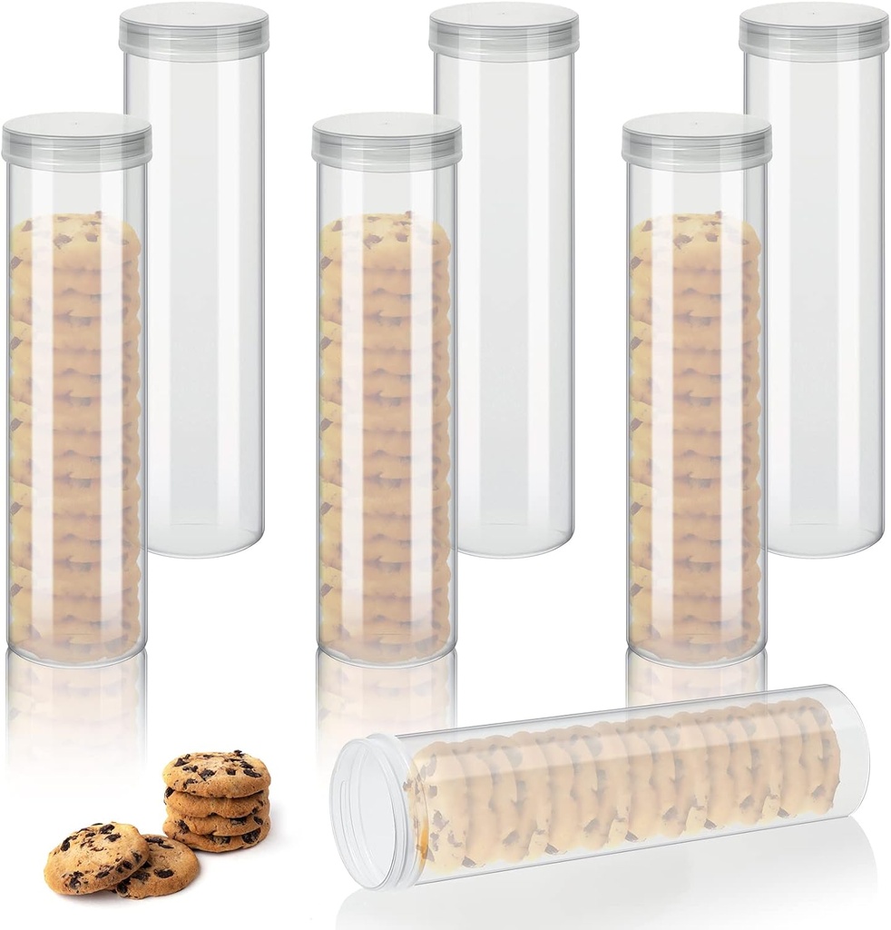 6 Pieces Round Cracker Containers Saltine Sleeve Storage Container Plastic Cracker Keeper with Lid Airtight Spaghetti Clear Cylinder Cookie Holder for Food Pantry Cereal Chips