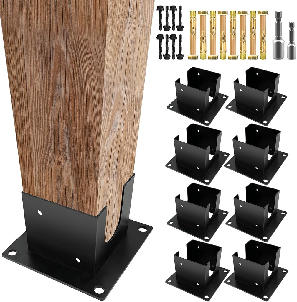 Post Anchor Base,Concrete Wood Fence Post Base for 4" x 4"(Actual:3.5" x 3.5") Lumber,Pergola Floor brakcets for Deck Post,Fence Post,Porchs Post W/Hardware (8Pack)…
