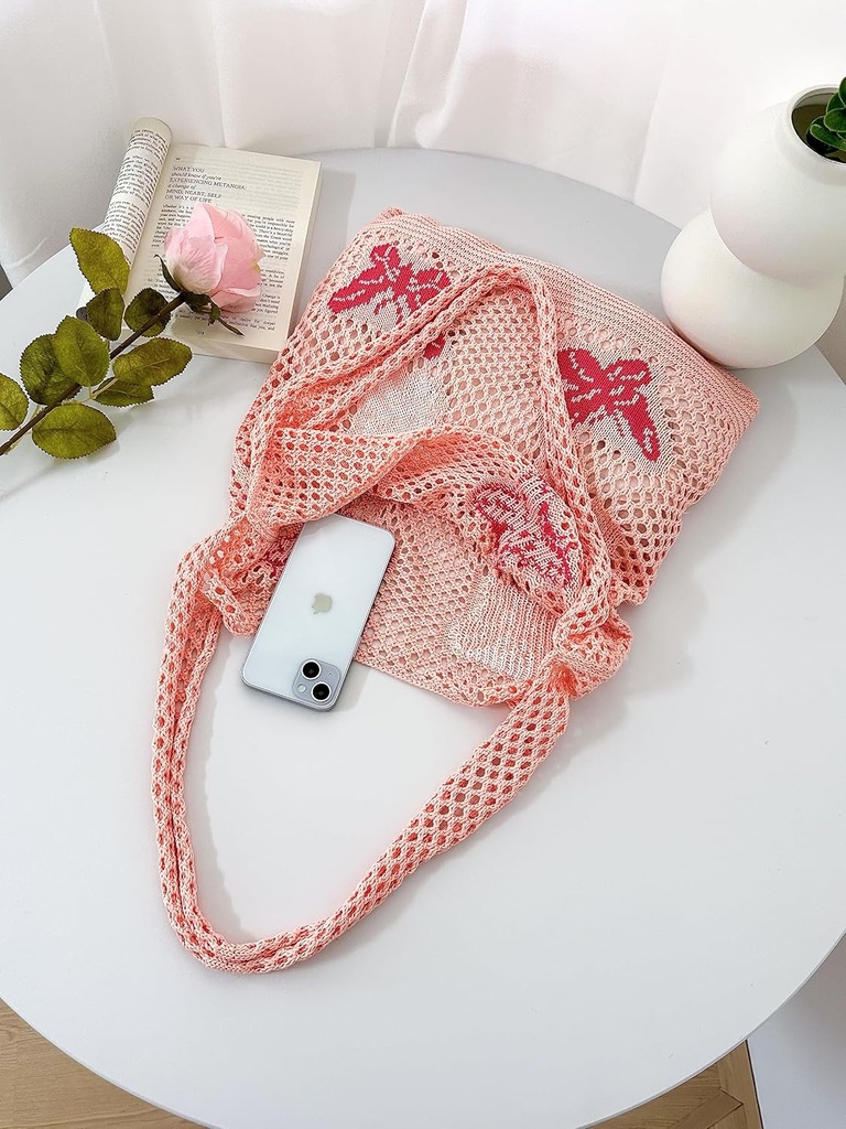 ENBEI Beach Bag Crochet Tote bag for Women,Aesthetic Boho Large Bag,Foldable&Lightweight,Shopping,Beach,Travel,Daily Use