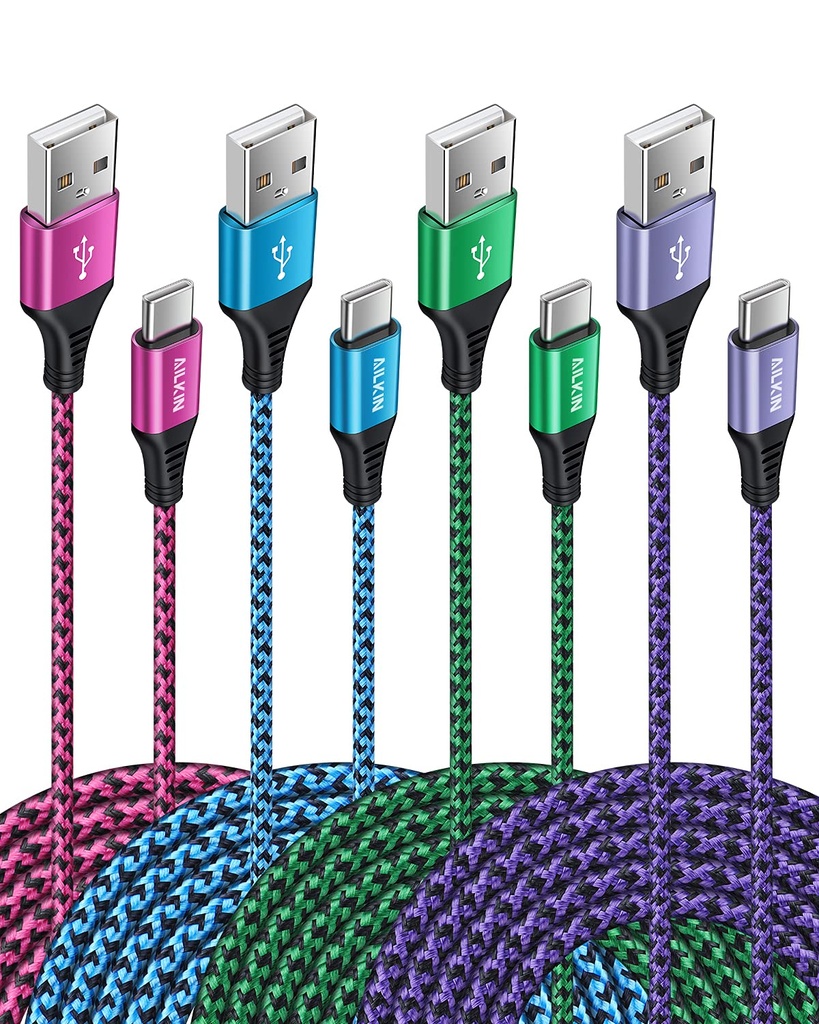 [4Pack/6FT] USB Type C to USB A Cable, 3A Fast Charging Long Android USBC Phone Power Charger Braided Cord for Samsung Galaxy Charger Droid Woven iPhone 17 16e 16 15 Pro Max Moto Android Type-C Cable