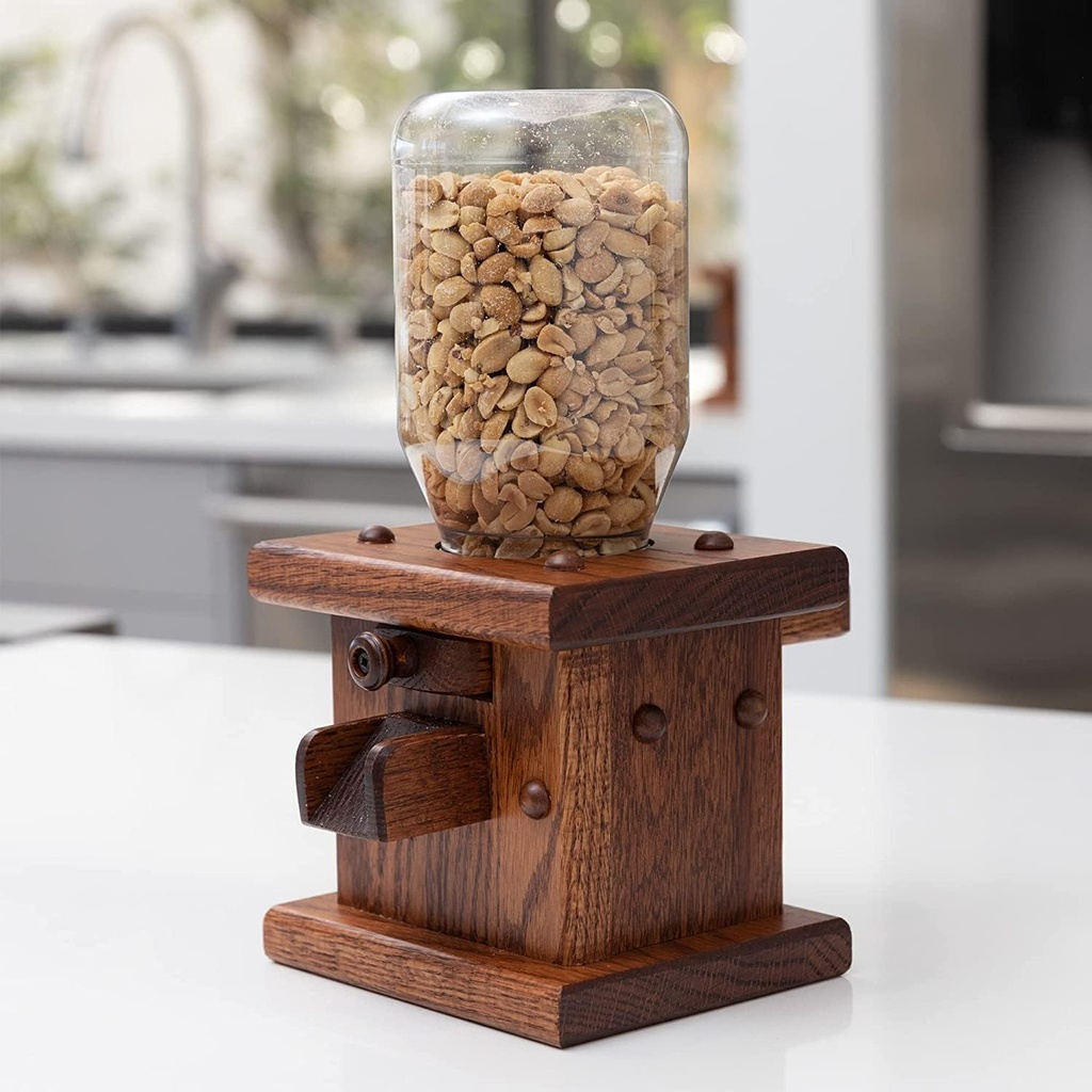 Wooden Candy Dispenser - Amish Handmade Containers & Storage For Gummy Or Peanut- Wood Storage Gumball Machine For Skittles Or M&Ms - Cereal Dispenser Countertop (Harvest)