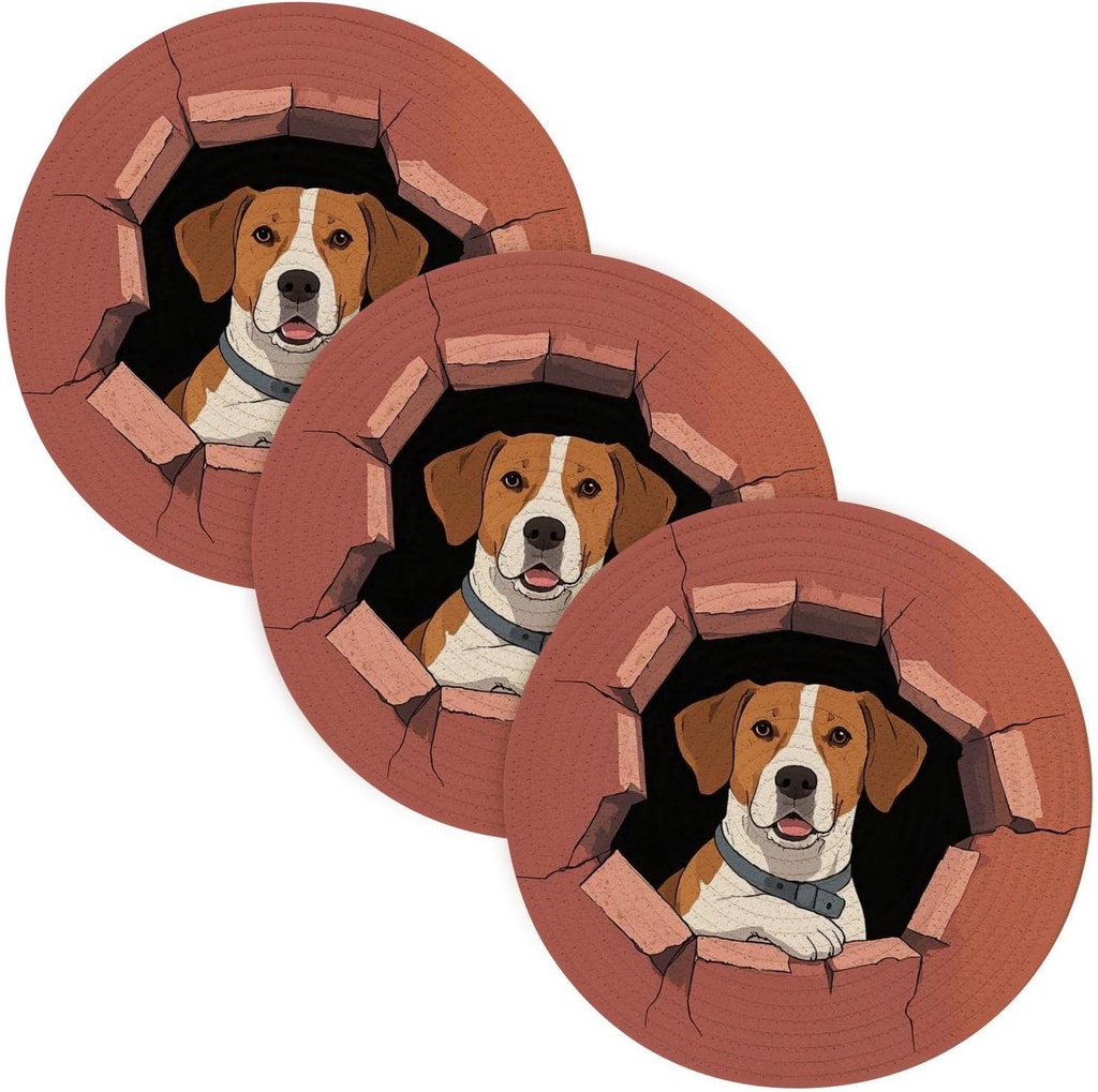 3 Pcs Trivet Set for Crock Pot 15in Heat Resistant Hotpads Kitchen Countertop Protector Porta platos para mesa Funny Cartoon Wall Dog Red