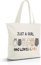 Just A Girl Who Loves Cats Canvas Tote Bag Aesthetic, Reusable Grocery Shopping Bags, Mother's Day Gifts, Teachers Day Gift, Birthday Gifts for Cat Lovers, Shoulder Tote Bag for Women (A01)