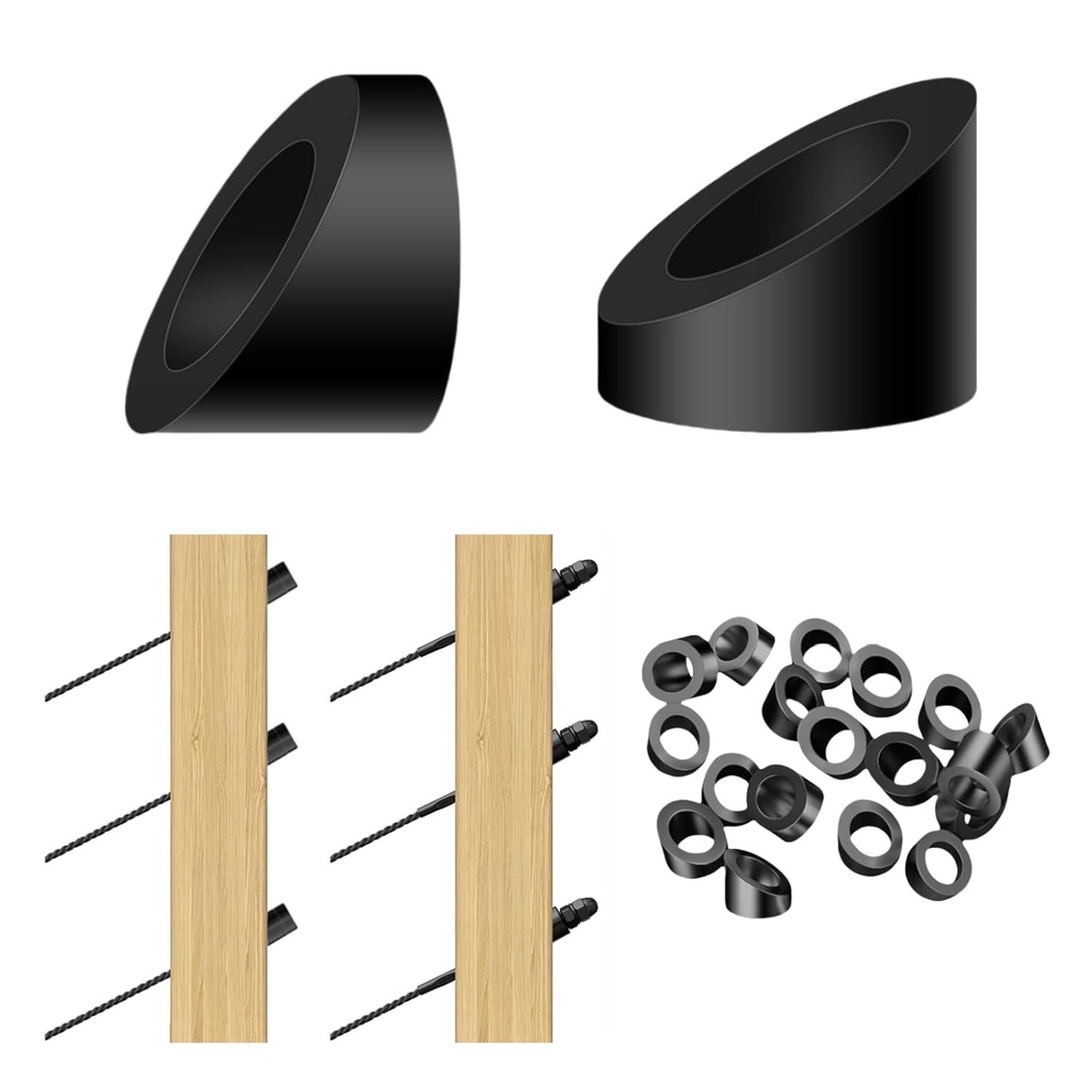 Helffer 20 Pack 3/8" ID Black Angle Beveled Washers for Cable Railing, Stainless Steel 30 Degree Washers for 1/8" 3/16" 5/32" Stair Deck Cable Railing Kits