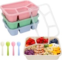 4 Pack Bento Lunch Box Set, 4 Compartment Food Storage Containers, Meal Prep Lunch Box,Plastic Food Storage Containers, Microwave and Dishwasher Safe (33oz)