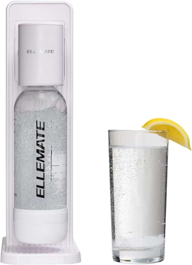 Ellemate Classic Carbonated Drink Maker, Seltzer Water with One-Push Fizz Technology, Cordless Carbonation for Bubbly Water (White)