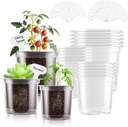 SupKing Clear Nursery Pots 5/4/3.5 Inch Plastic Seed Starter Plant Flower Pot with Drainage Holes for Transplanting Succulents Cuttings Seedlings 15 Labels (12Pcs)