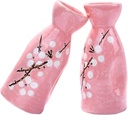 Japanese Sake Bottle Set of 2, Pink Porcelain Saki Pot