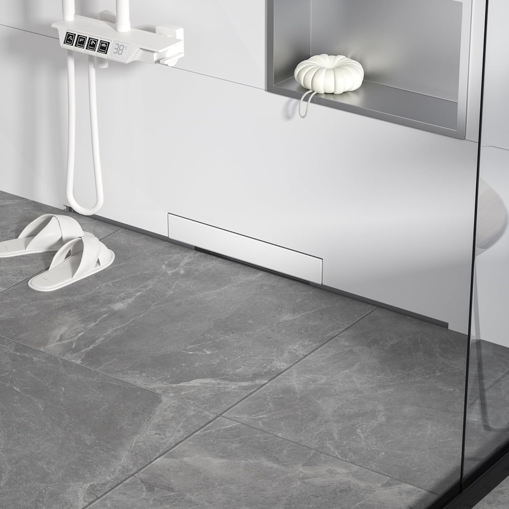 Linear Wall Drain 30’’, 304 Stainless Steel Side Drain w/Tiled Grate & Hair Strainer, Brushed Tiled Shower Drain for Bathroom, CUPC Certified