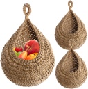 Hanging Basket, 3Pcs 7.5x9.8" Cotton & Linen Woven Hanging Storage Basket with Loop Storage Net Bag for Fruits, Vegetables in Kitchen.