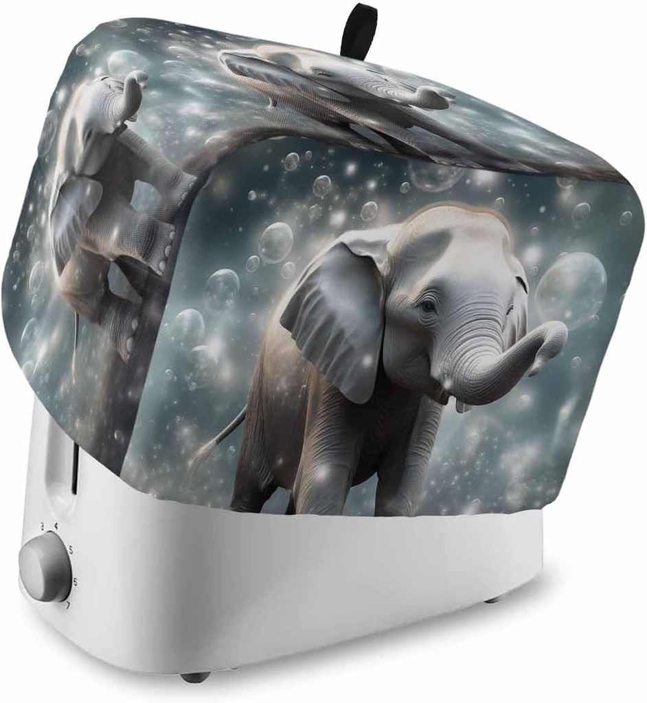 Toaster Cover with Pockets Elephant Dreamy Glittering Bubble Bread 4 Slice Toaster Oven Covers for Kitchen, Sky Cloud Dust Cover for Appliance Cover and Fingerprint Protection, Bread Machine Cover