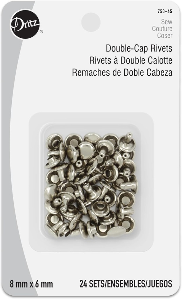Dritz 750-65 Double-Cap Rivets, Nickel, 8mm x 6mm 24-Sets
