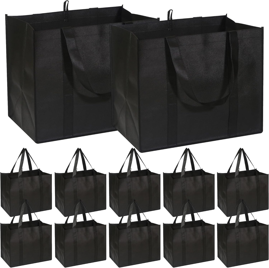 DIOMMELL 12 Pack Reusable Grocery Bags Large Foldable Heavy Duty Shopping Tote Produce Bag with Reinforced Handles for Groceries Clothes Vegetables Fruit, Black
