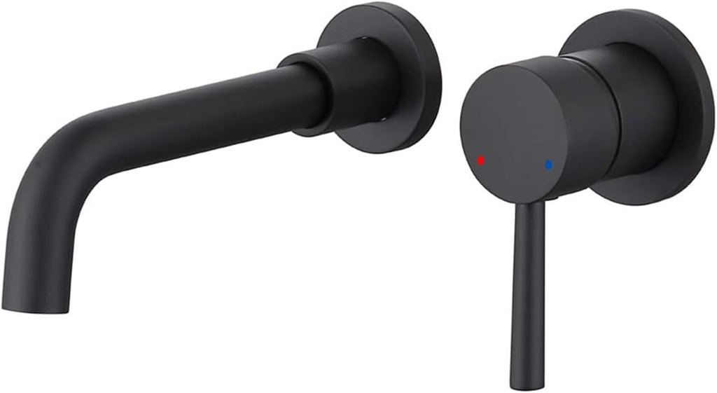 Bathroom Sink Faucet Matte Black Wall Mounted Bathroom Faucet, Single Handle Lavatory Sink Basin Swivel Mixer Tap with Valve