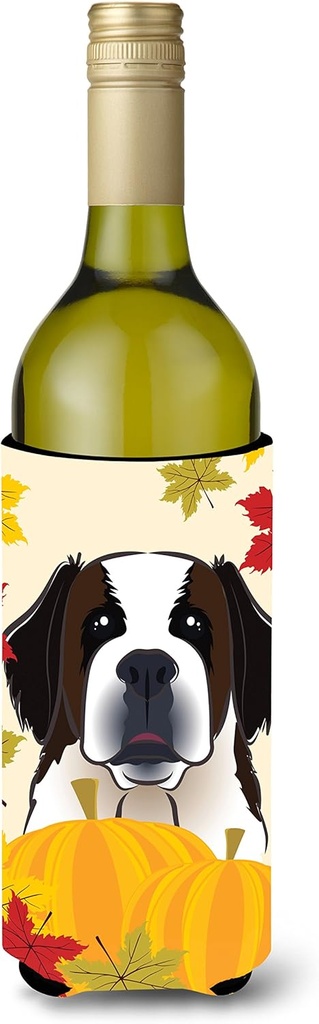 Caroline's Treasures BB2052LITERK Saint Bernard Thanksgiving Wine Bottle Hugger Bottle Cooler Sleeve Hugger Machine Washable Collapsible Insulator Beverage Insulated Holder
