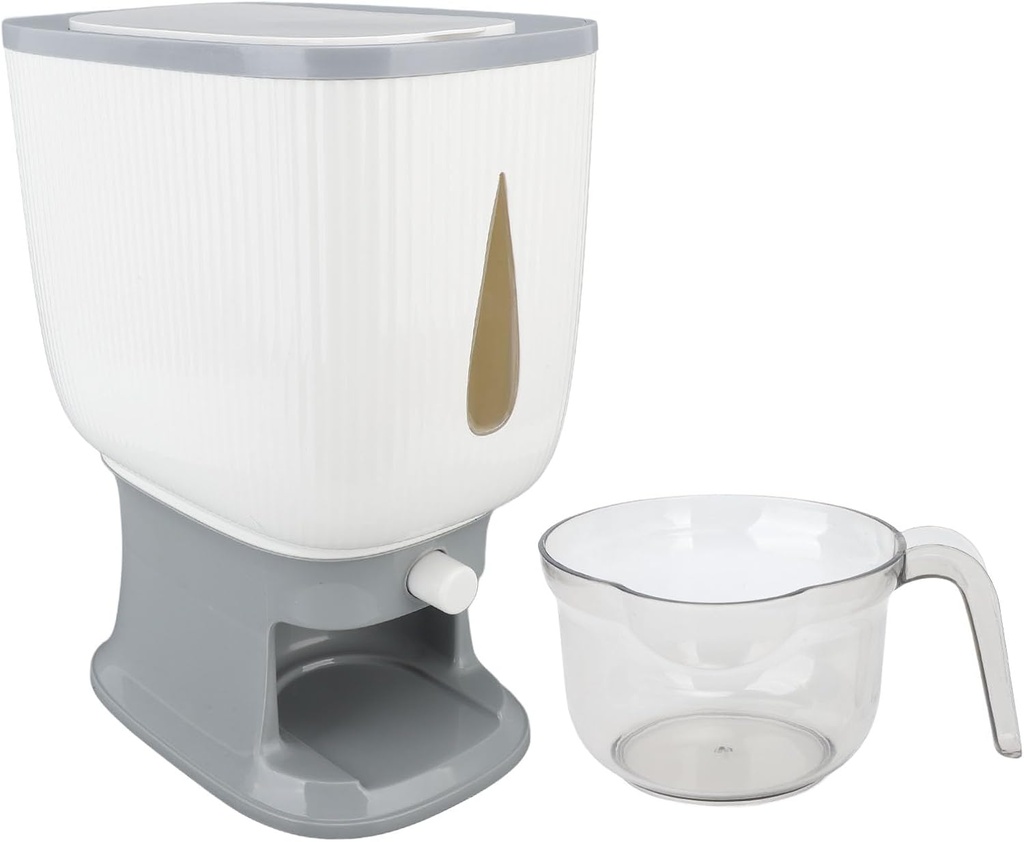 10kg Home Rice Dispenser with Measuring Cup, Flour Container Stable Transparent Multipurpose Kitchen Grain Container Storage Rice Dispenser for Home Kitchen (Grey)