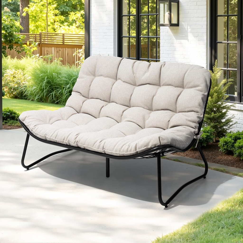 Crestlive Products Outdoor Loveseat, 2-Seat Sofa with Soft Cushion, All-Weather Outdoor Couch Patio Furniture for Balcony, Poolside, Backyard, Porch (Beige)