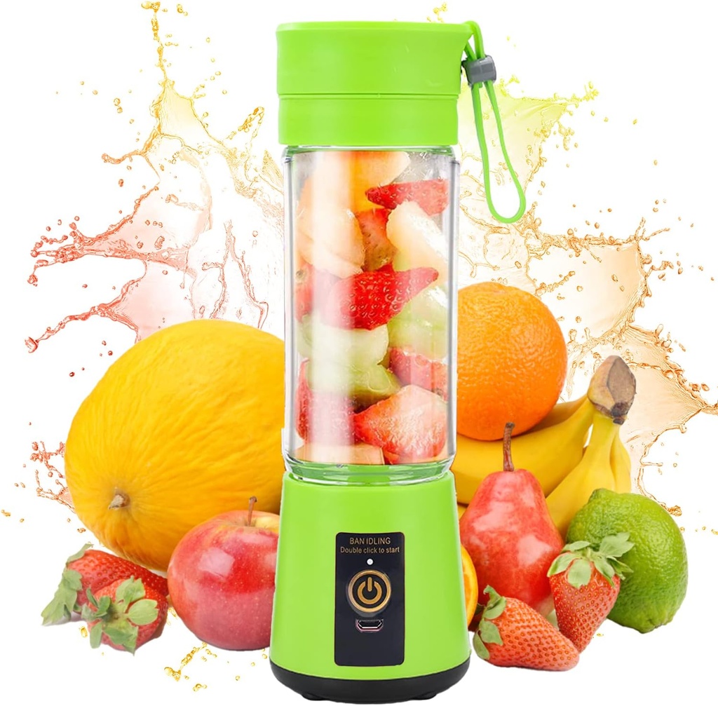 Portable Blender, Personal Blender for Shakes and Smoothies, USB Rechargeable Juicer Mini Blender Cup 380ml (Green)