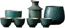 Japanese Retro Ceramic Sake Set With Warmer, High Temperature Green Glaze Firing Ceramic Sake Cup Japanese Porcelain Hot Saki Drink Kit,Porcelain Crafts Sake Cup green