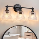 Gefolly Bathroom Light Fixtures, 3-Light Vanity Lights Over Mirror with Personalized Glass Shade, Wall Decor Lamp for Bedroom Hallway Living Room, Black