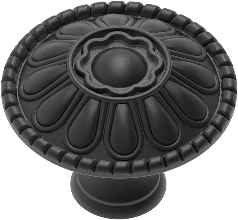 trust4care 9-Pack Matte Black Kitchen Cabinet Knobs Pulls, Zinc Round Farmhouse Dresser Handles Drawer Knobs for Modern Home Furniture Door, Victorian Floral Pattern