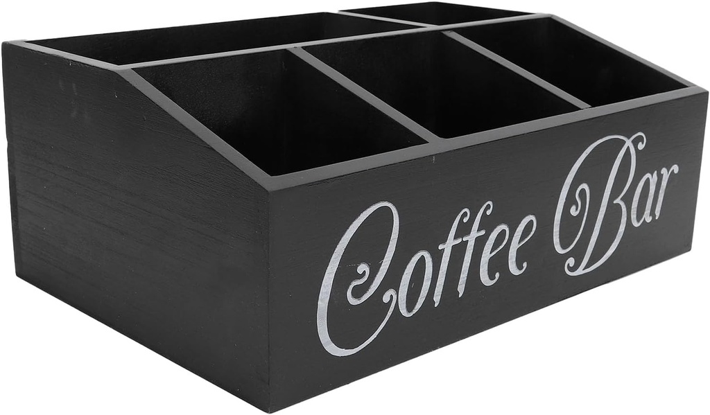 Wooden Coffee Pods Holder Storage Basket 5 Compartments Coffee Station Organizer Black for Kitchen Office Dining Room