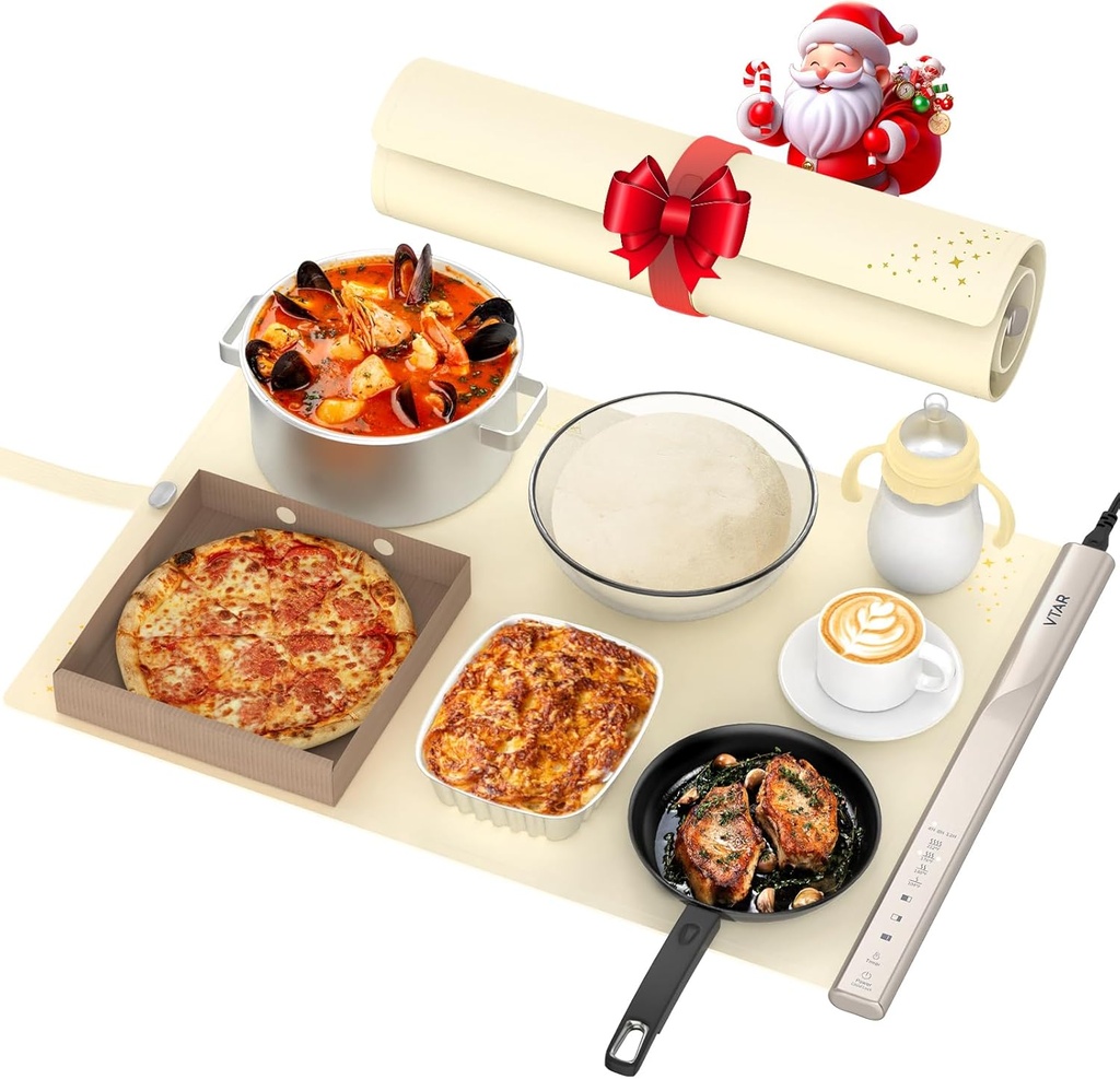 VTAR Electric Food Warming Mat Tray Warmer for Party Buffet Servers, Dual-Zone Heating with Independent Temperature Control, Hot Logic Heating Heater, Full Surface Keep Warm - Cream