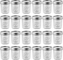 Mason Jars with Glass Lids 6 oz - Nellam Small Canning Jelly Jar Wide Mouth in Quilted Crystal for Airtight Kitchen Storage, Baby Food, Party Favors - Freezer & Microwave Safe - Set of 24, Silver